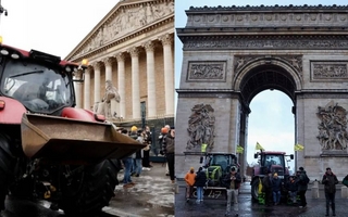 Agricultores irrumpen econ tractores protestando contra el acuerdo UE y Mercosur