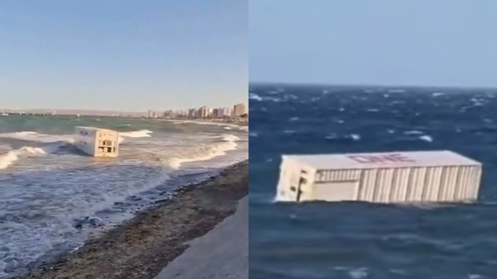 Sorpresa en Puerto Madryn: contenedor flotante encalló frente a la costa