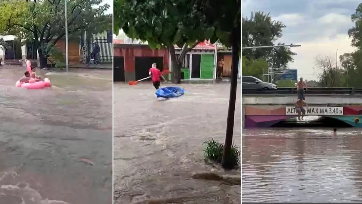 Diversión peligrosa: jóvenes en kayak y flotadores en plena creciente en Mendoza 