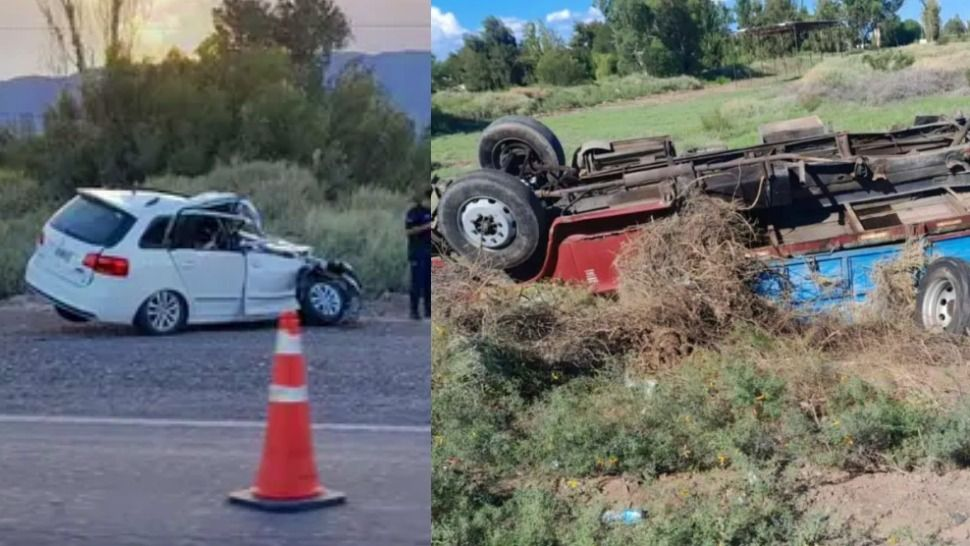 Siniestro en Ruta 40: un camión terminó volcando tras impactar con un auto