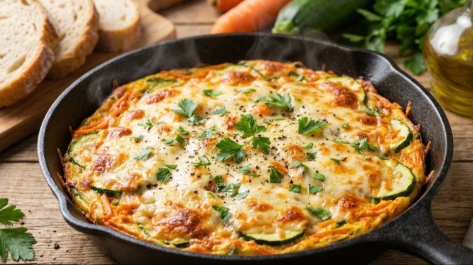 Tarta sin masa, de zanahoria y zapallitos rápida en sartén