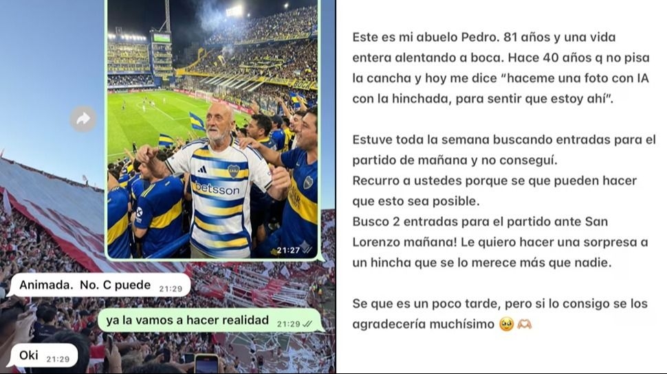 Le pidió una foto con IA en la Bombonera y su nieta le cambió la vida