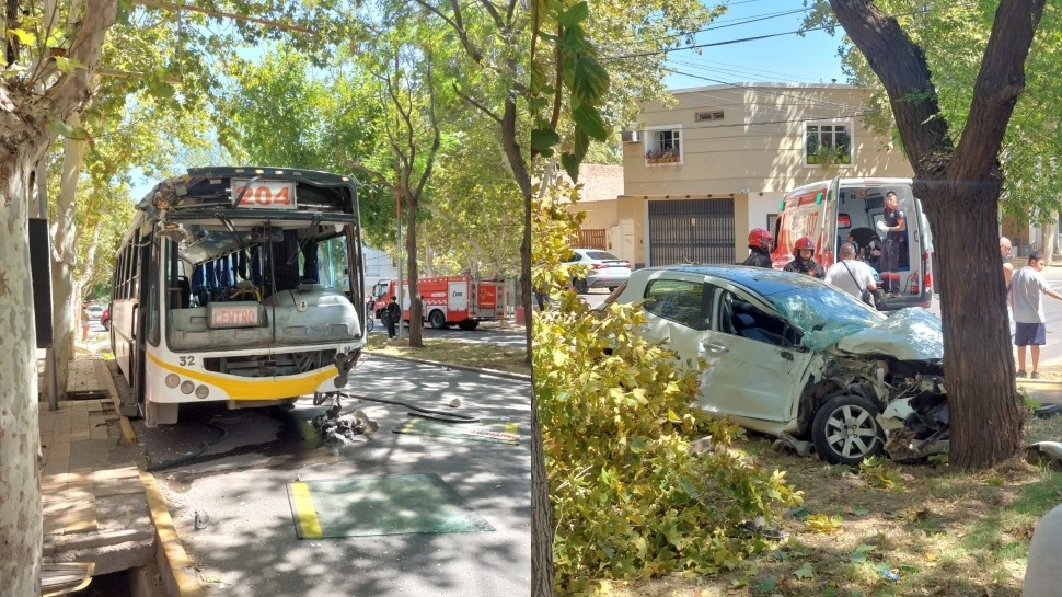 Fuerte choque entre un colectivo y un auto en pleno centro sanjuanino 