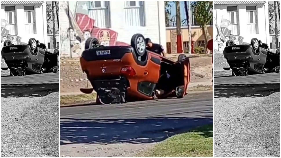 Un auto volcó frente a la capilla de Andacollo en Chimbas: hay un herido