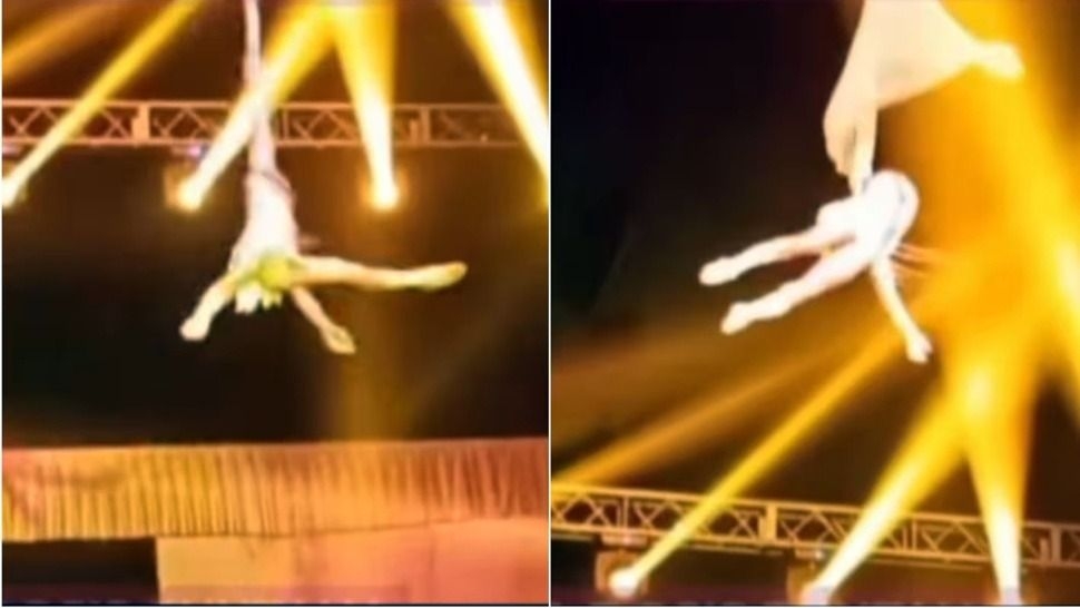 Impactante caída de cinco metros de altura de un acróbata de San Luis