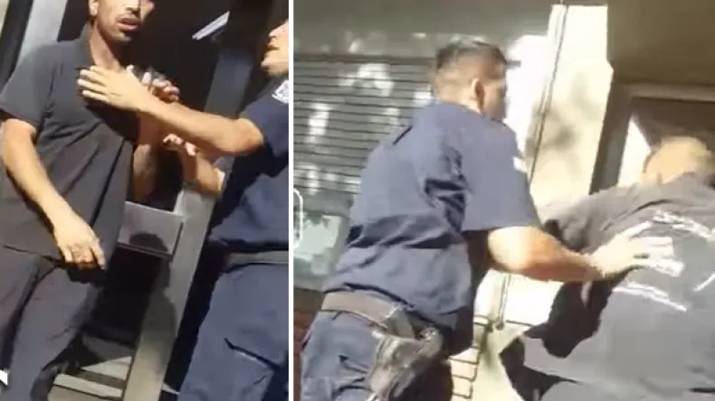 Un policía y un paciente se trenzaron a golpes en La Rotonda y todo quedó grabado