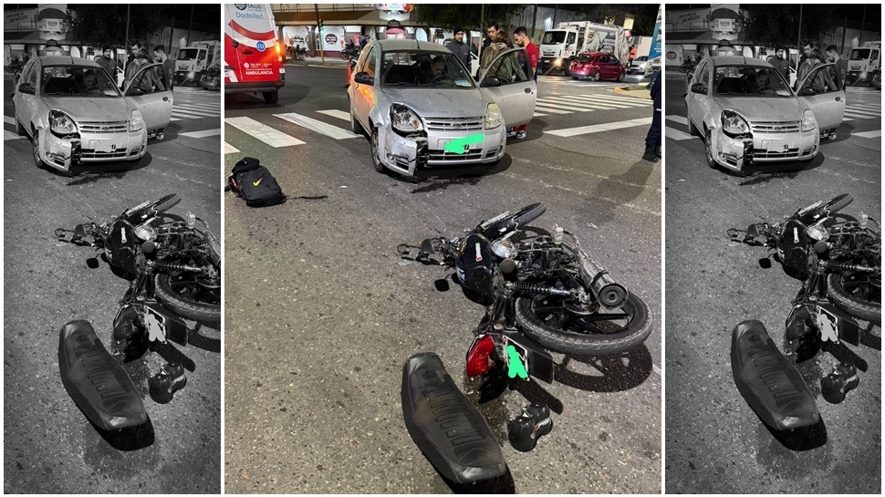 Fuerte impacto entre auto y moto dejó un herido