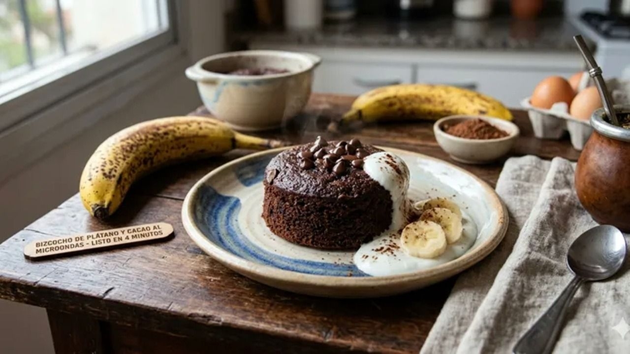 Cómo hacer un bizcocho fit de banana y chocolate en solo cuatro minutos