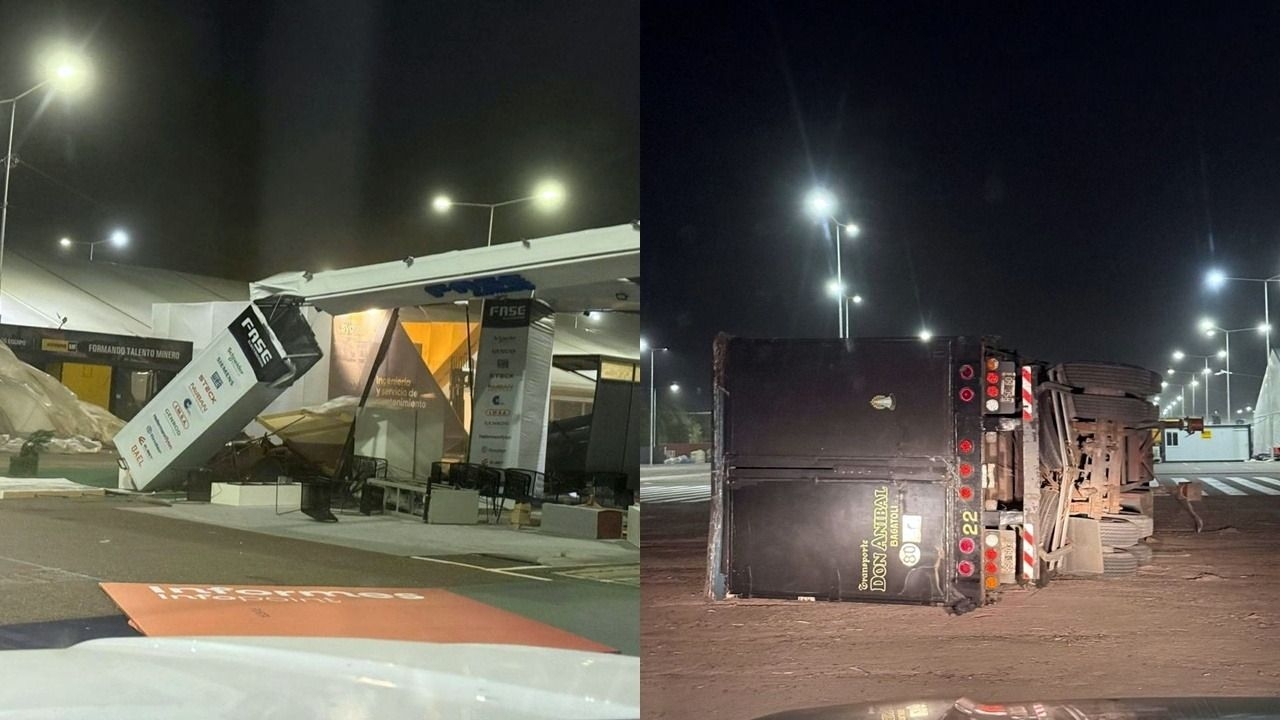 Los destrozos que dejó el viento Zonda en el predio de la Expo San Juan Minera 