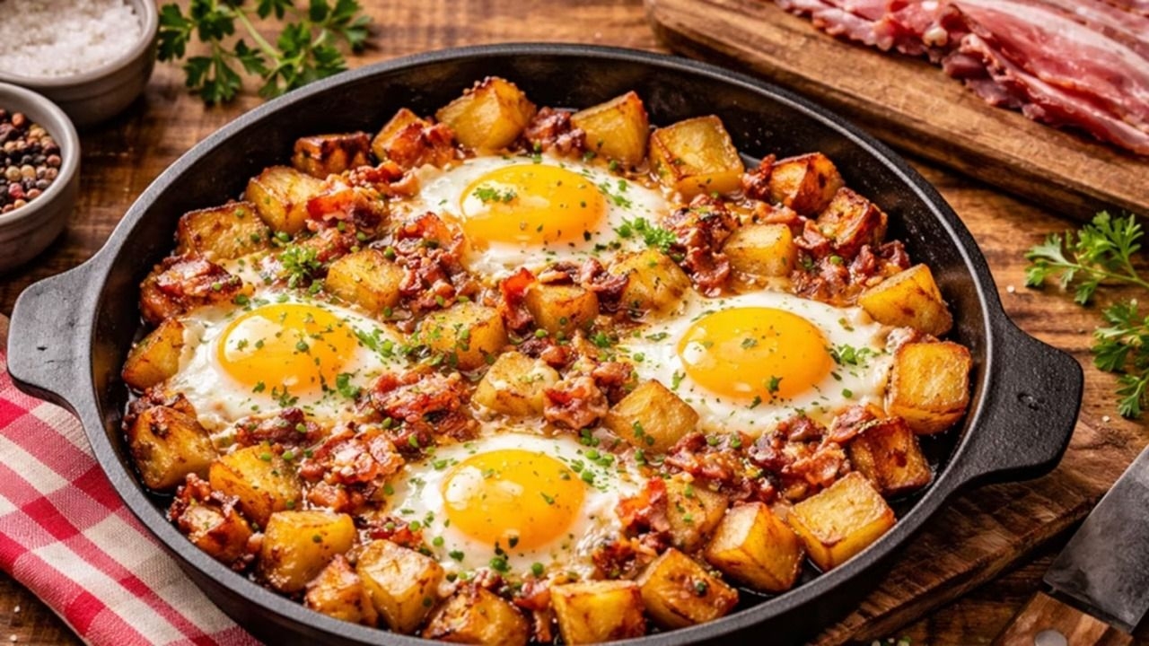 Cómo hacer papas asadas con bacon y huevo, la receta texana furor