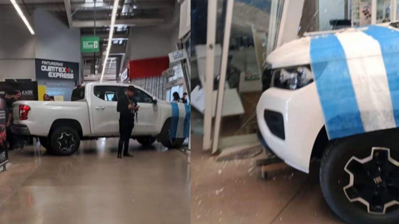 Arrancaron una camioneta en exhibición y terminó incrustada en un local