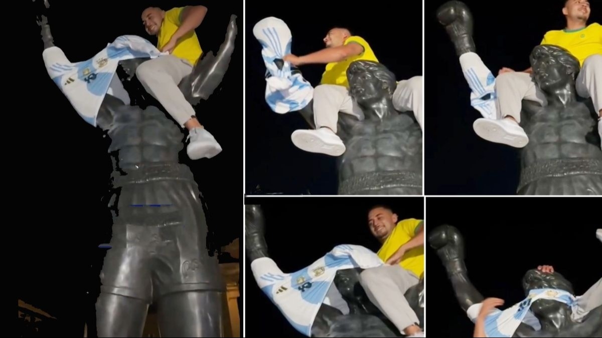 Hinchas de Brasil le pusieron la camiseta argentina al "Rocky maldito"