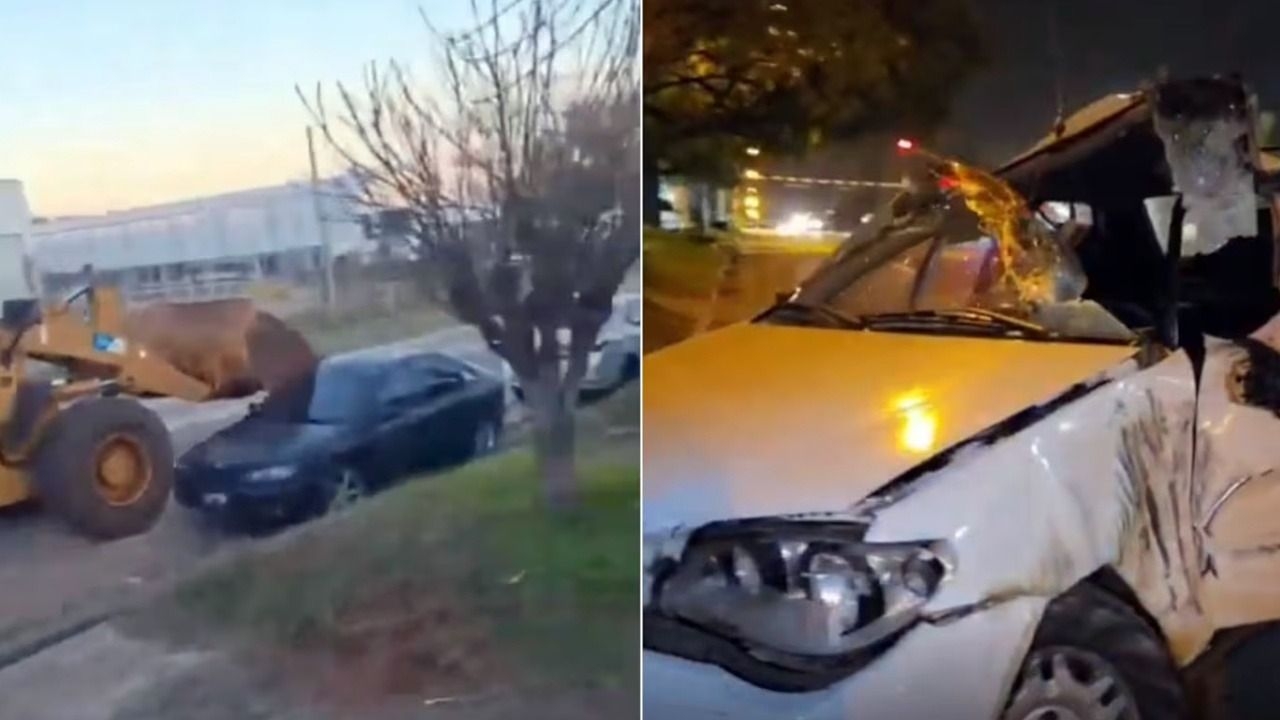Manejaba una retroexcavadora borracho, chocó siete autos y dejó heridos