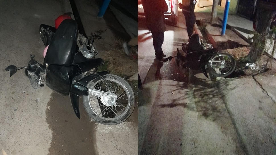 Una motocilista chocó en moto contra un árbol y terminó con varias fracturas 