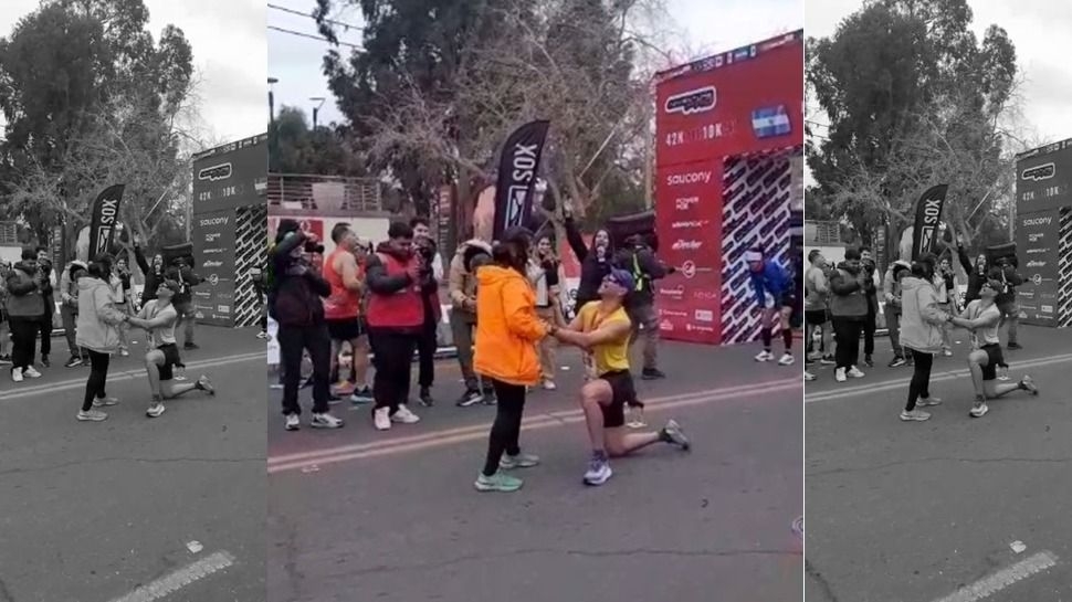 Corrió 42K en la Maratón Internacional de San Juan y al cruzar la meta le pidió casamiento a su pareja