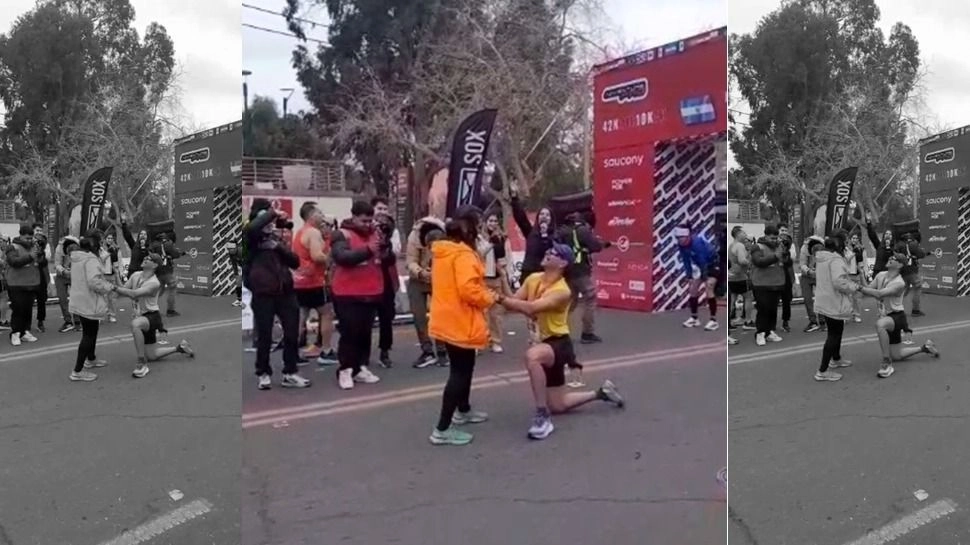 Corrió 42K en la Maratón Internacional de San Juan y al cruzar la meta le pidió casamiento a su pareja