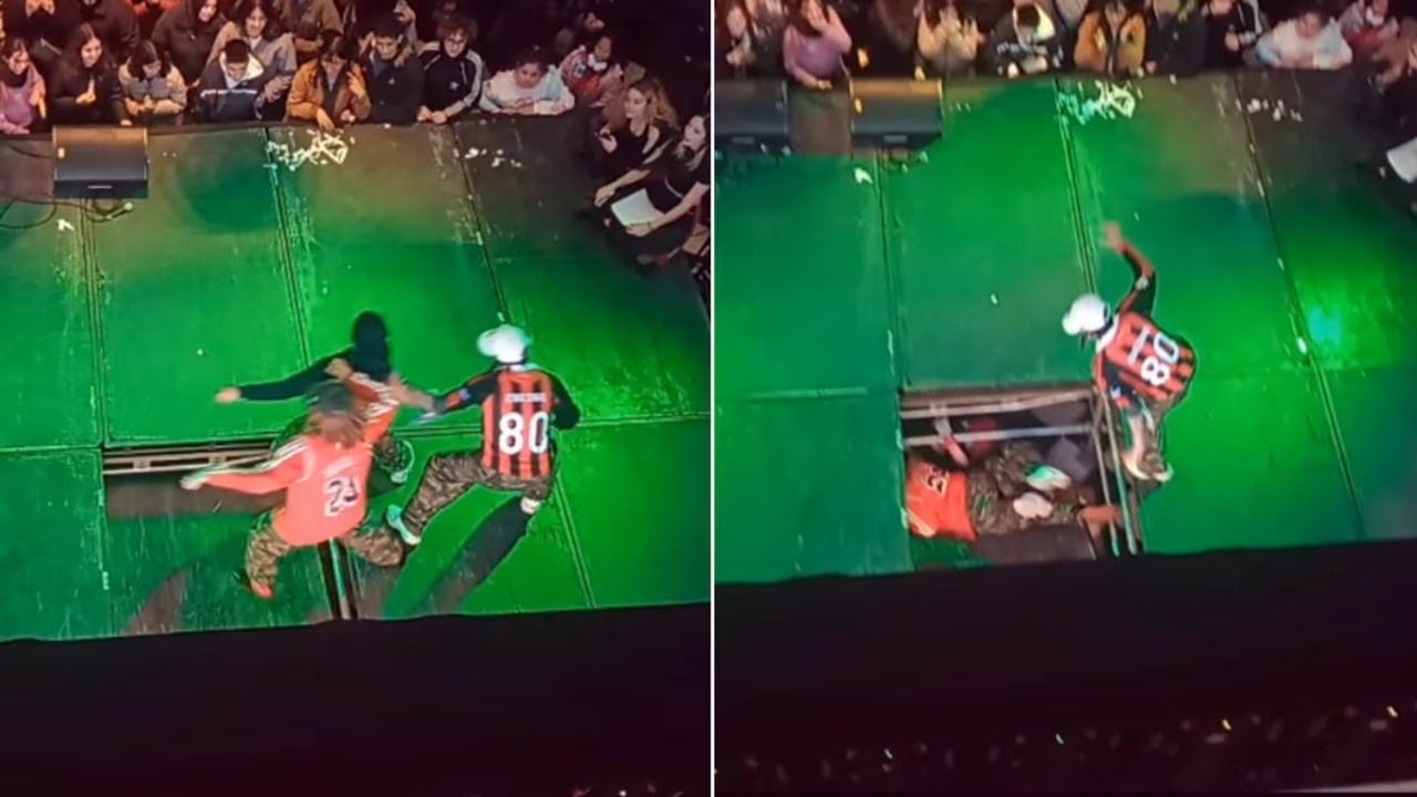 Se rompió un escenario durante un concurso de baile y dos jóvenes cayeron al vacío