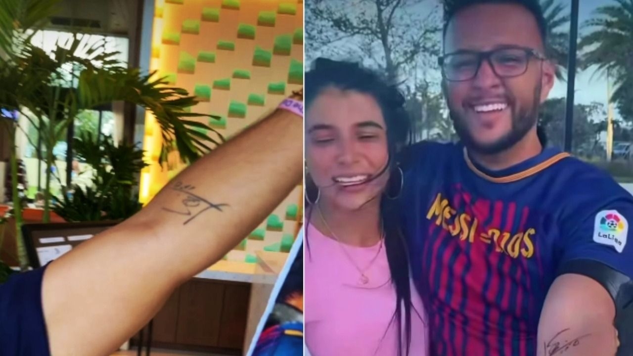 Un colombiano cumplió el sueño de conocer a Messi y tatuarse su firma