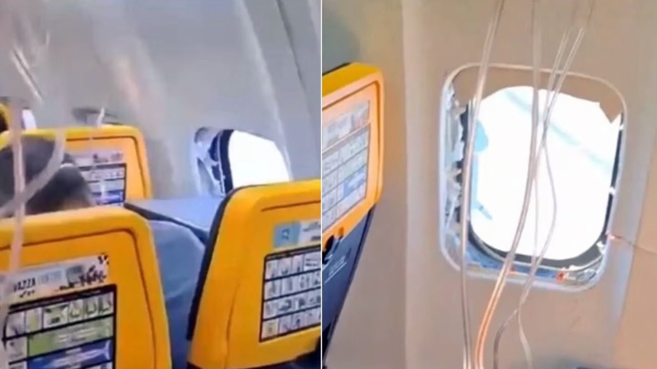 Se rompió la ventanilla de un avión y una mujer sujetó a su esposo para evitar que fuera succionado