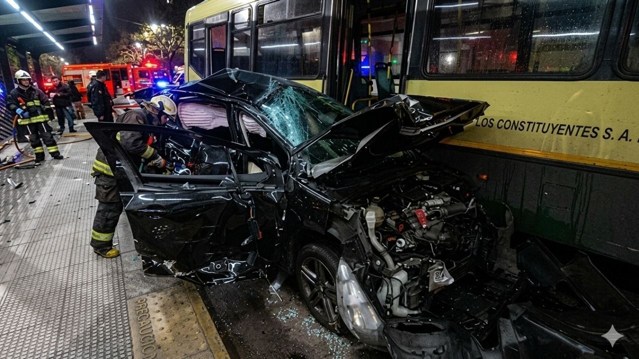 Violento choque con un colectivo dejó un auto destruido en Palermo
