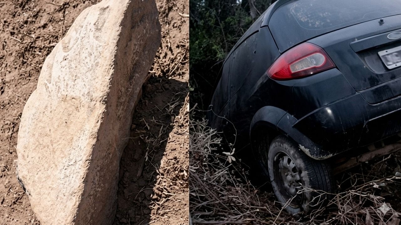 Un auto terminó en un zanjón tras pisar una piedra oculta en una bolsa