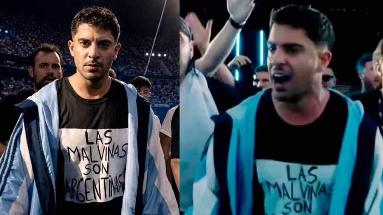 Con el Himno y una remera por Malvinas, así fue la entrada de Gastón Edul