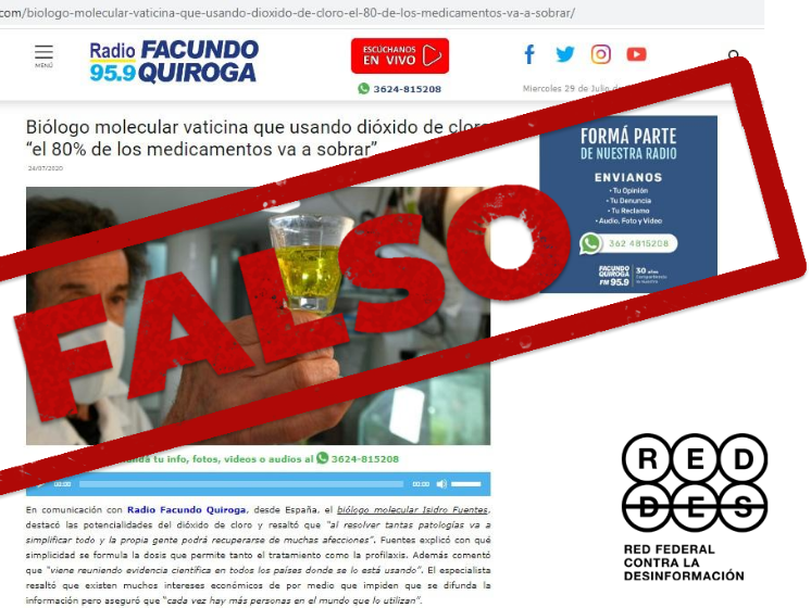 No, no hay evidencias de que el dióxido de cloro cure la COVID-19, ni ninguna otra enfermedad y su uso puede ser peligroso
