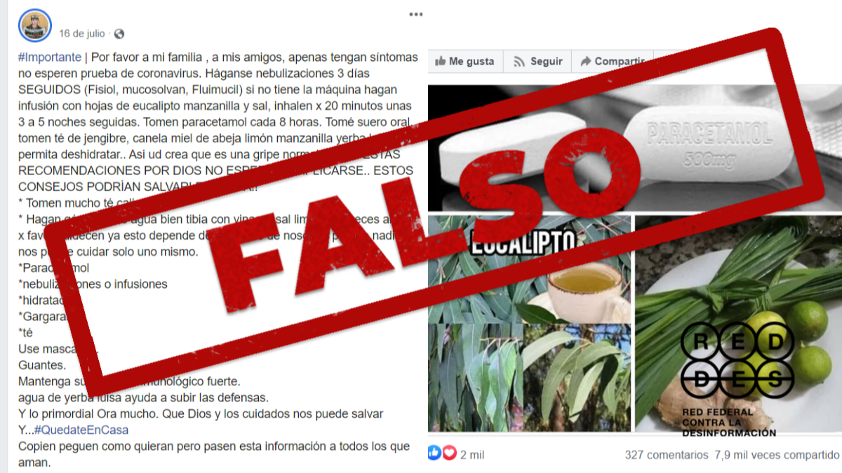 Es falso que el coronavirus se cura con nebulizaciones, remedios caseros y paracetamol