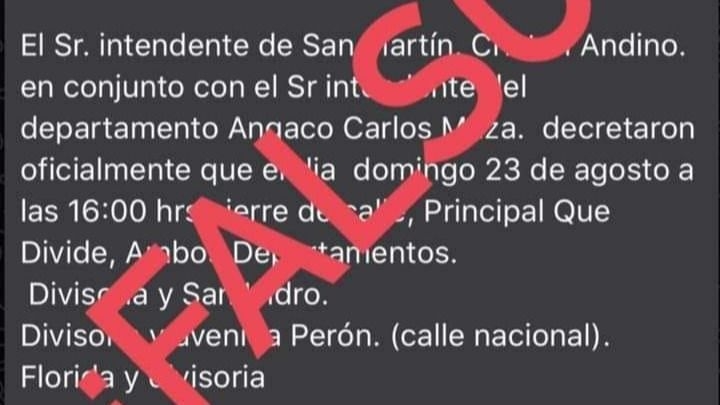 Los intendentes de Angaco y San Martín salen a desmentir mensaje falso
