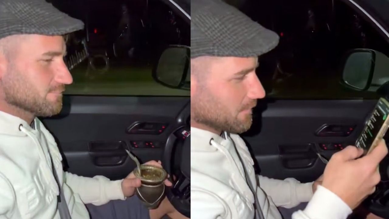 Un senador se filmó manejando con el celular y el mate en la mano