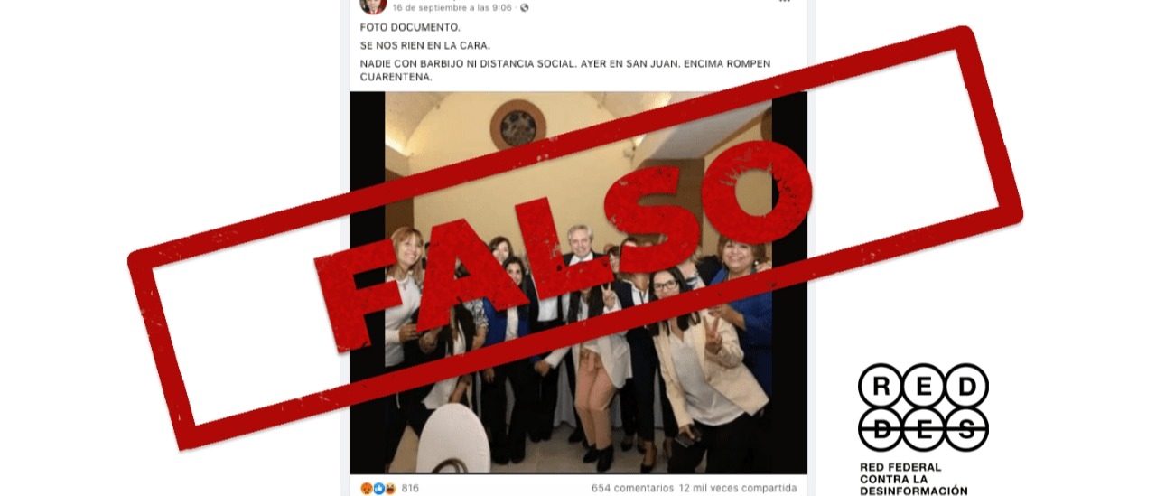 No, la foto de Alberto Fernández en San Juan “sin barbijo ni distanciamiento social” no es actual, es de 2019