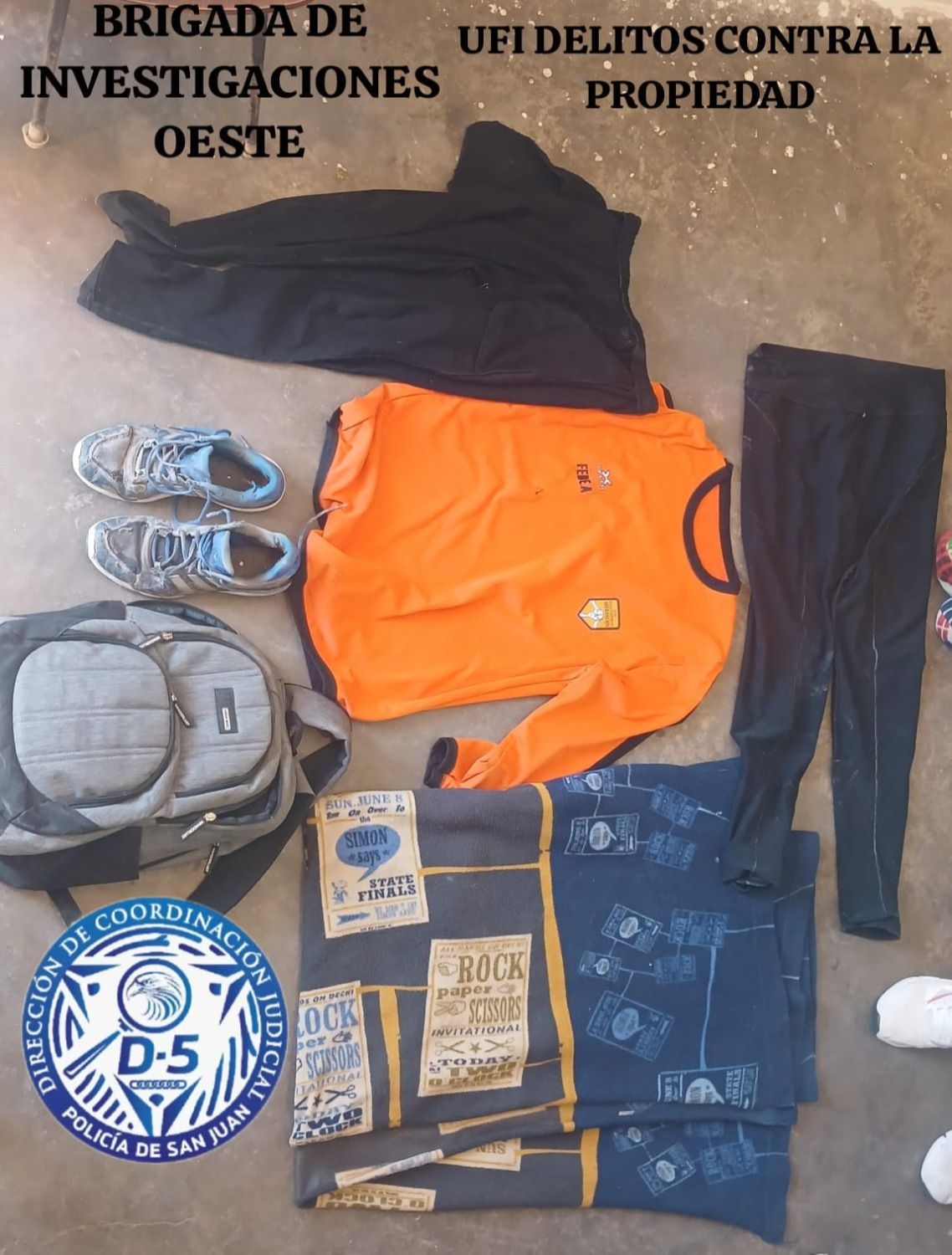 Se encontró una prueba determinante: la indumentaria que utilizaban para cometer los robos en varios de los hechos filmados. Foto gentileza. 