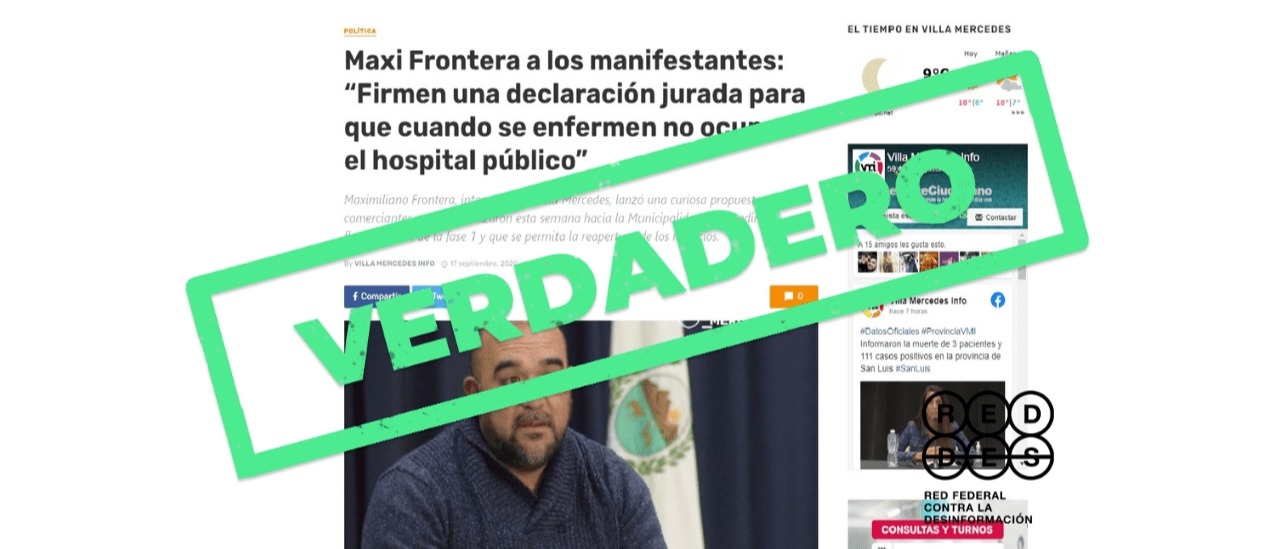 San Luis: son verdaderos los posteos que indican que un intendente instó a manifestantes a no acudir al hospital público si se contagian