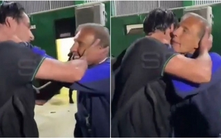 La emoción del  Pulpo González en el abrazo con Russo en su último paso por San Juan