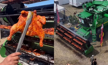 Un asado sobre una cosechadora, el viral que soprendió a todos