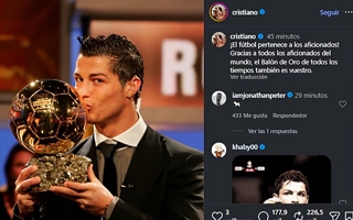El provocador mensaje de Cristiano Ronaldo tras ganarle el Balón de Oro a Messi