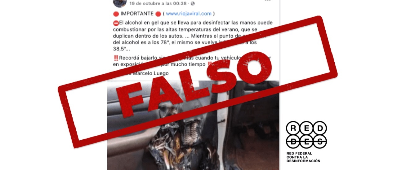 Es falso que el alcohol en gel explota por la temperatura interna de un auto