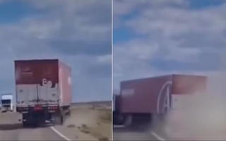 Un camión volcó en Santa Cruz y casi choca de frente con otro vehículo