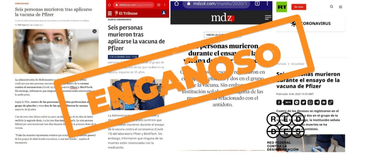 Son engañosos los títulos que afirman que 6 personas murieron tras aplicarse la vacuna de Pfizer