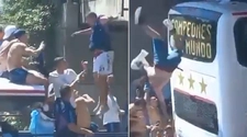 Argentina campeón: en los festejos, dos hombres se tiraron al micro de la selección