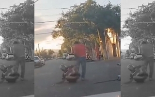 Dos motociclistas se bajaron de sus vehículos y se enfrentaron a golpes